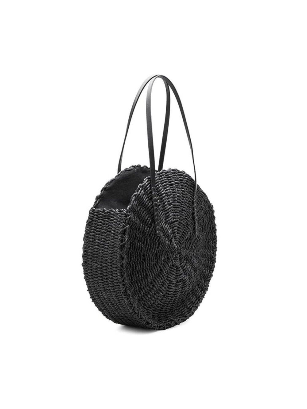 Melie Bianco Ciara Natural Straw Woven Round Circle Bag Purse Black - Picture 2 of 10